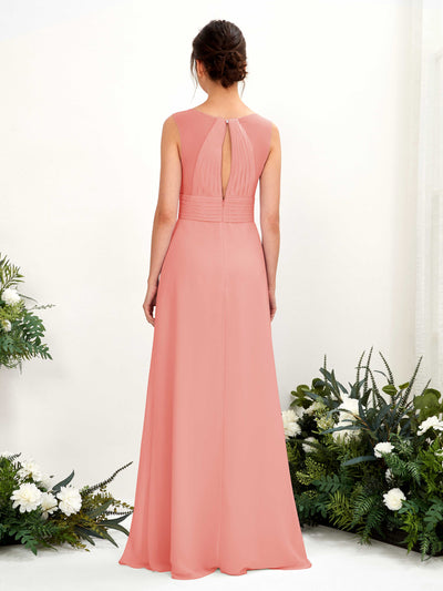 Carlyna Karen A-Line Peach Pink Bridesmaid Dress Maxi Sleeveless V-Neck Dress Back View #color_peach-pink