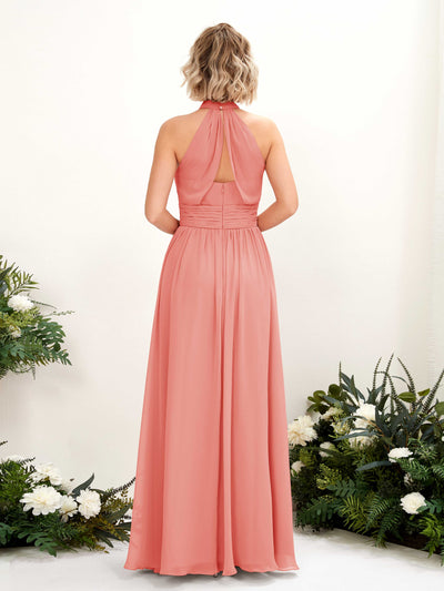 Carlyna Hilda A-Line Peach Pink Bridesmaid Dress Maxi Sleeveless Round Neck Dress Back View #color_peach-pink