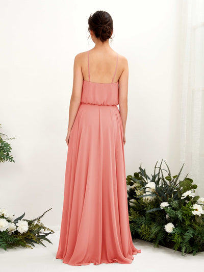 Carlyna Alva A-Line Peach Pink Bridesmaid Dress Maxi Sleeveless Halter Dress Back View #color_peach-pink
