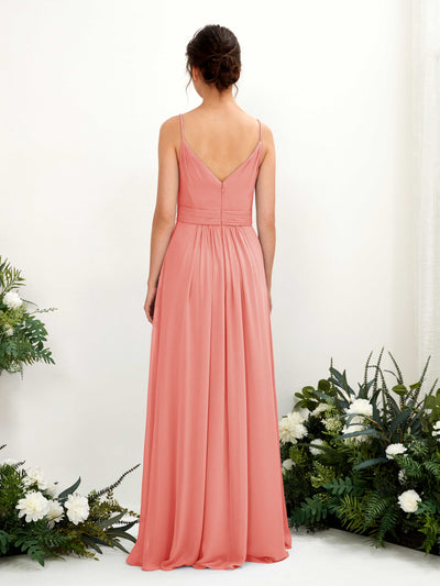 Carlyna Dira A-Line Peach Pink Bridesmaid Dress Maxi Sleeveless V-Neck Dress Back View #color_peach-pink