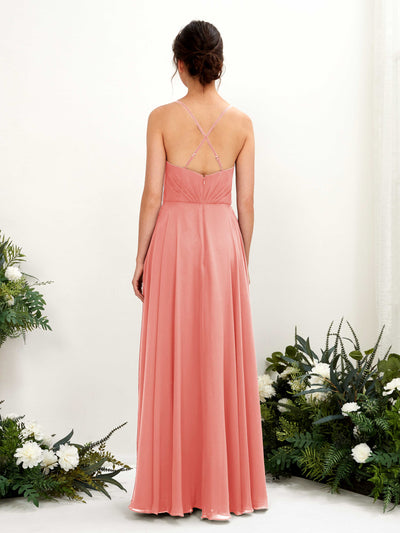 Carlyna Naura A-Line Peach Pink Bridesmaid Dress Maxi Sleeveless V-Neck Dress Back View #color_peach-pink