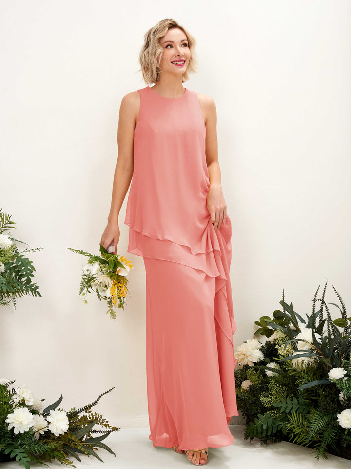 Peach Pink Bridesmaid Dresses Bridesmaid Dress Maternity Chiffon Round Full Length Sleeveless Wedding Party Dress (81222329)