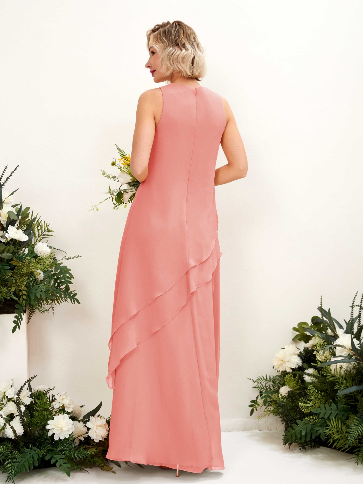 Peach Pink Bridesmaid Dresses Bridesmaid Dress Maternity Chiffon Round Full Length Sleeveless Wedding Party Dress (81222329)#color_peach-pink