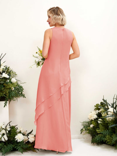 Carlyna Finna Sheath Peach Pink Bridesmaid Dress Maxi Sleeveless Round Neck Dress Back View #color_peach-pink