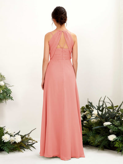 Carlyna Joa A-Line Peach Pink Bridesmaid Dress Maxi Sleeveless V-Neck Dress Back View #color_peach-pink