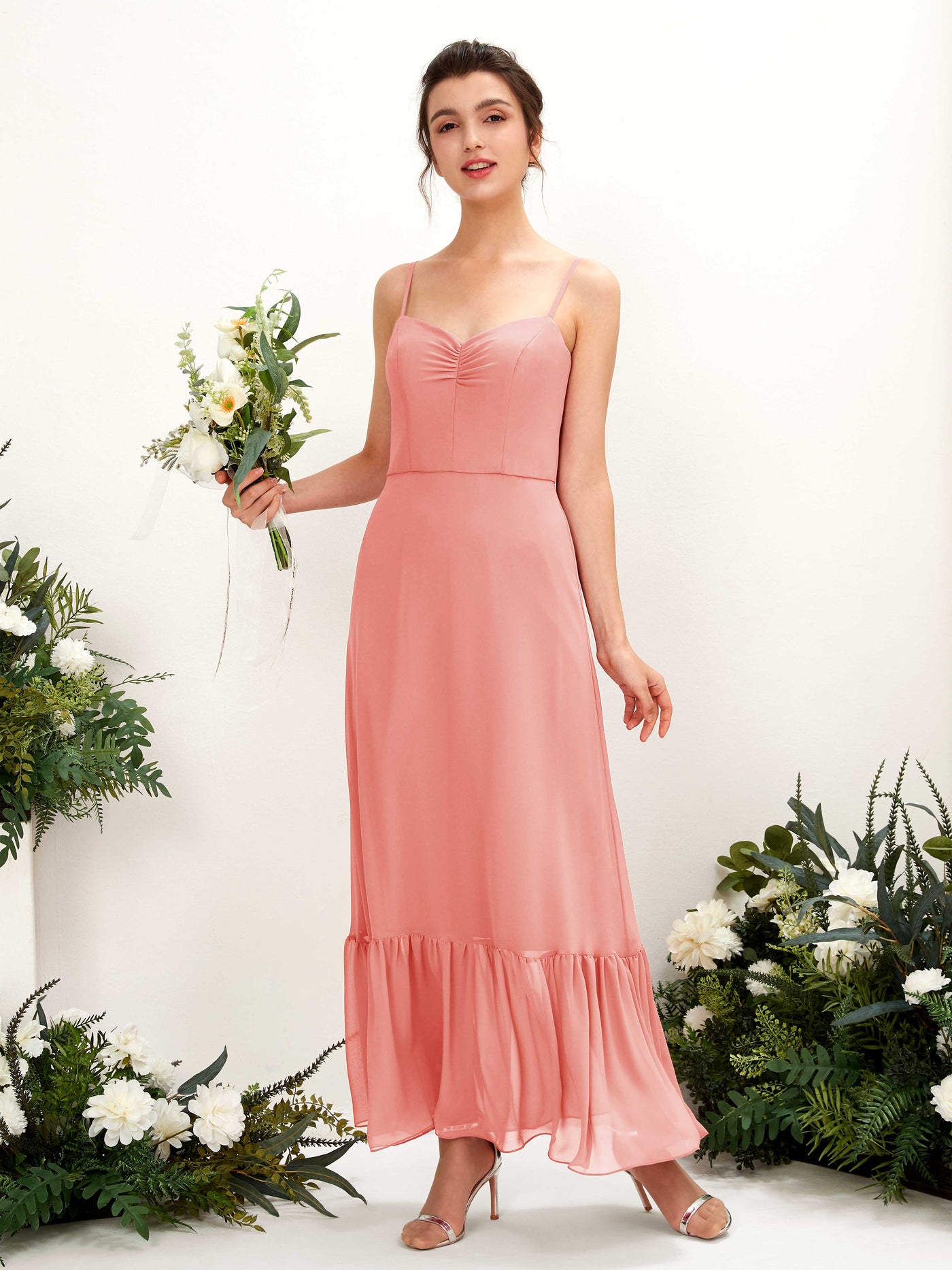 Peach Pink Bridesmaid Dresses Bridesmaid Dress Chiffon Spaghetti-straps Full Length Sleeveless Wedding Party Dress (81223029)#color_peach-pink