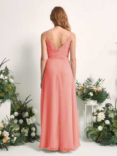Carlyna Hannah A-Line Peach Pink Bridesmaid Dress Maxi Sleeveless Sweetheart Dress Back View #color_peach-pink