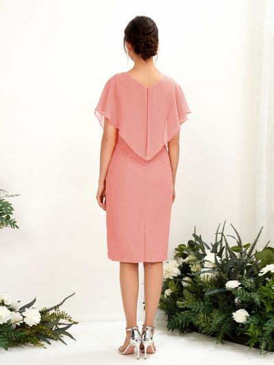 Carlyna Vanessa Sheath Peach Pink Bridesmaid Dress Knee-Length Cap Sleeve V-Neck Dress Back View #color_peach-pink