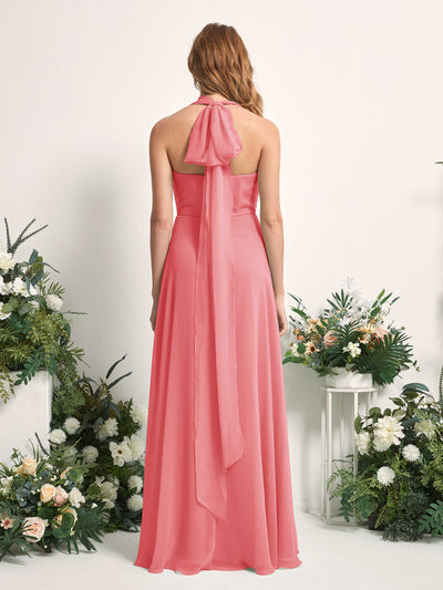 Carlyna Carolyn Convertible Coral Pink Bridesmaid Dress Maxi Sleeveless Sweetheart Dress Side View 2 #color_coral-pink