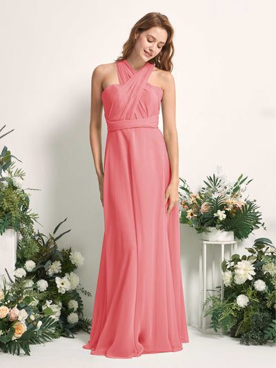 Carlyna Carolyn Convertible Coral Pink Bridesmaid Dress Maxi Sleeveless Sweetheart Dress Side View 5 #color_coral-pink