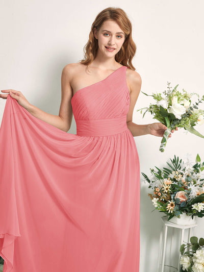 Carlyna Pandora A-Line Coral Pink Bridesmaid Dress Maxi Sleeveless One Shoulder Dress Side View 2 #color_coral-pink