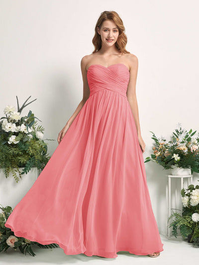 Carlyna Elma A-Line Coral Pink Bridesmaid Dress Maxi Sleeveless Sweetheart Dress Front View #color_coral-pink