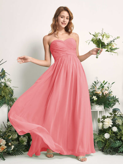 Carlyna Elma A-Line Coral Pink Bridesmaid Dress Maxi Sleeveless Sweetheart Dress Side View 2 #color_coral-pink