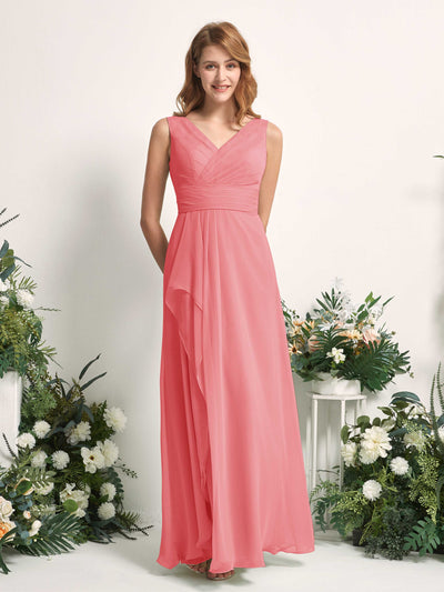 Carlyna Mollie A-Line Coral Pink Bridesmaid Dress Maxi Sleeveless V-Neck Dress Side View 2 #color_coral-pink