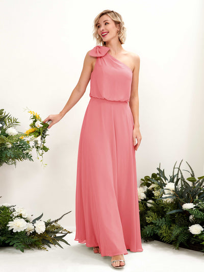 Carlyna Laurel A-Line Coral Pink Bridesmaid Dress Maxi Sleeveless One Shoulder Dress Front View #color_coral-pink
