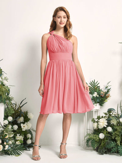 Carlyna Echo A-Line Coral Pink Bridesmaid Dress Knee-Length Sleeveless One Shoulder Dress Front View #color_coral-pink