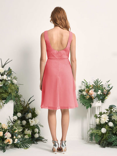 Carlyna Alisha A-Line Coral Pink Bridesmaid Dress Knee-Length Sleeveless V-Neck Dress Back View #color_coral-pink