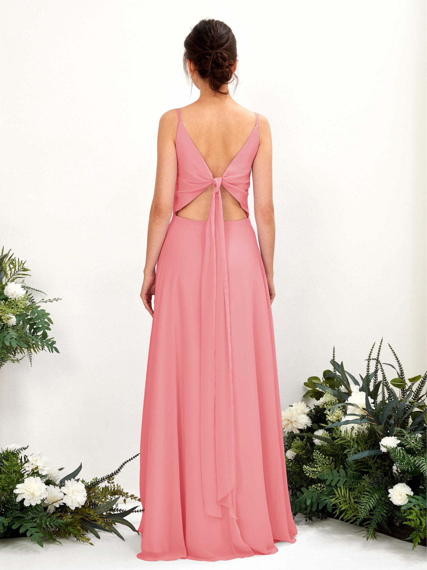 Coral Pink Bridesmaid Dresses Bridesmaid Dress A-line Chiffon Spaghetti-straps Full Length Sleeveless Wedding Party Dress (81220630)#color_coral-pink
