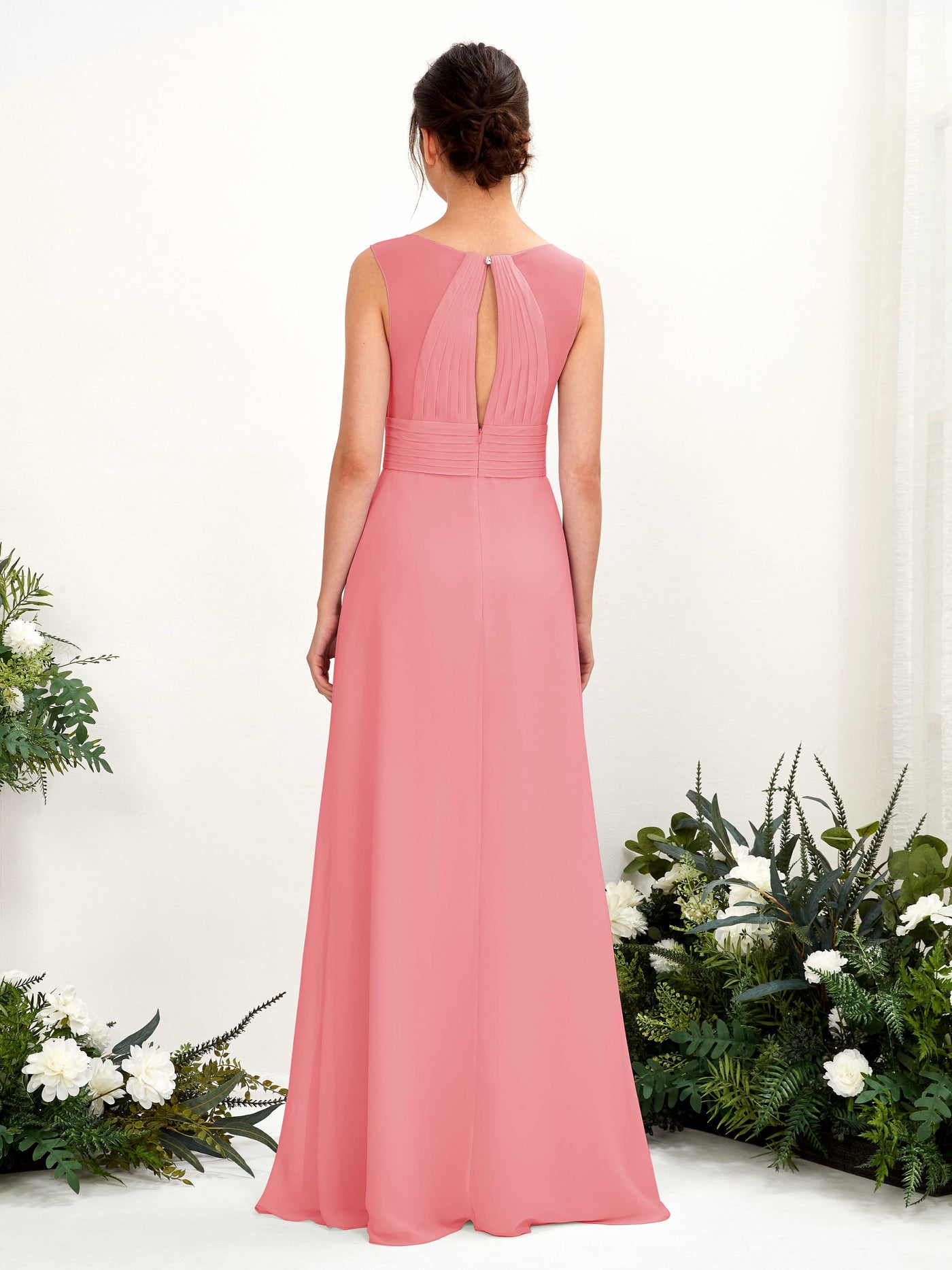 Coral Pink Bridesmaid Dresses Bridesmaid Dress A-line Chiffon Straps Full Length Sleeveless Wedding Party Dress (81220930)#color_coral-pink