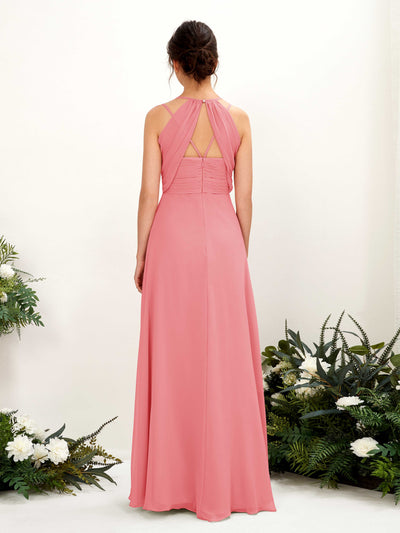 Carlyna Joa A-Line Coral Pink Bridesmaid Dress Maxi Sleeveless V-Neck Dress Back View #color_coral-pink