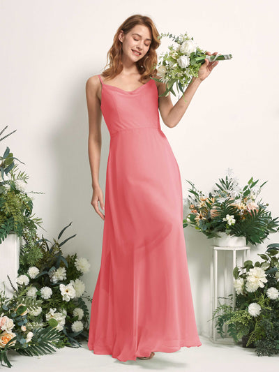 Carlyna Hannah A-Line Coral Pink Bridesmaid Dress Maxi Sleeveless Sweetheart Dress Side View 2 #color_coral-pink