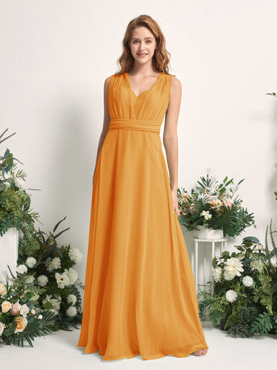 Carlyna Carolyn Convertible Mango Bridesmaid Dress Maxi Sleeveless Sweetheart Dress Side View 3 #color_mango