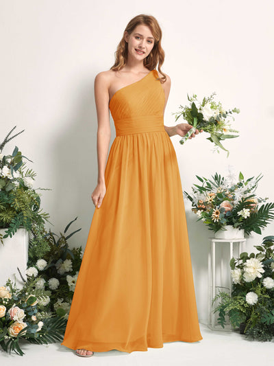 Carlyna Pandora A-Line Mango Bridesmaid Dress Maxi Sleeveless One Shoulder Dress Front View #color_mango