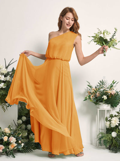 Carlyna Cecily A-Line Mango Bridesmaid Dress Maxi Sleeveless One Shoulder Dress Side View 2 #color_mango