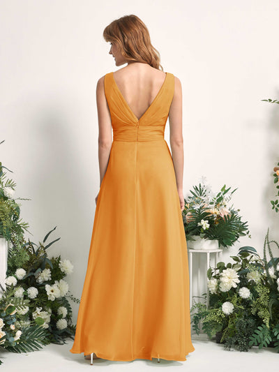 Carlyna Mollie A-Line Mango Bridesmaid Dress Maxi Sleeveless V-Neck Dress Back View #color_mango
