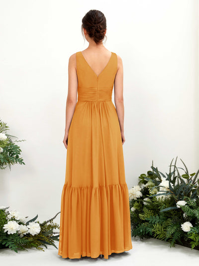 Carlyna Alissa A-Line Mango Bridesmaid Dress Maxi Sleeveless V-Neck Dress Back View #color_mango