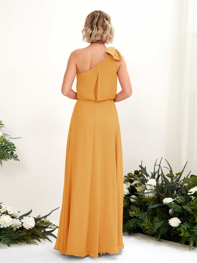 Carlyna Laurel A-Line Mango Bridesmaid Dress Maxi Sleeveless One Shoulder Dress Back View #color_mango