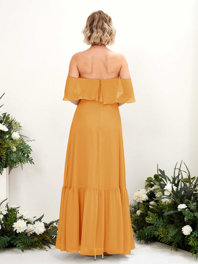 Carlyna Joie A-Line Mango Bridesmaid Dress Maxi Sleeveless Off the Shoulder Dress Back View #color_mango