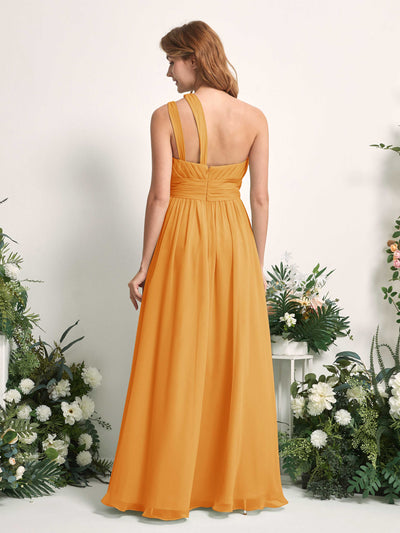 Carlyna Evelyn A-Line Mango Bridesmaid Dress Maxi Sleeveless One Shoulder Dress Back View #color_mango