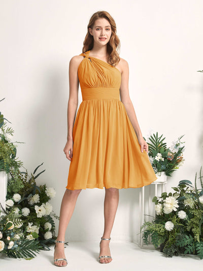 Carlyna Echo A-Line Mango Bridesmaid Dress Knee-Length Sleeveless One Shoulder Dress Front View #color_mango