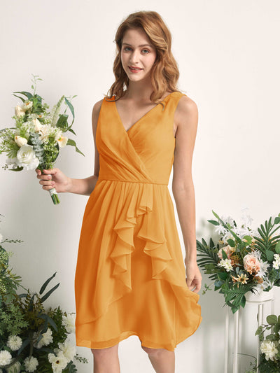 Carlyna Alisha A-Line Mango Bridesmaid Dress Knee-Length Sleeveless V-Neck Dress Side View 2 #color_mango