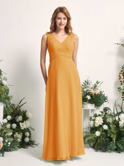 Carlyna June A-Line Mango Bridesmaid Dress Maxi Sleeveless V-Neck Dress Front View #color_mango