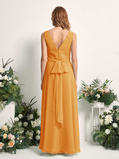 Carlyna June A-Line Mango Bridesmaid Dress Maxi Sleeveless V-Neck Dress Back View #color_mango