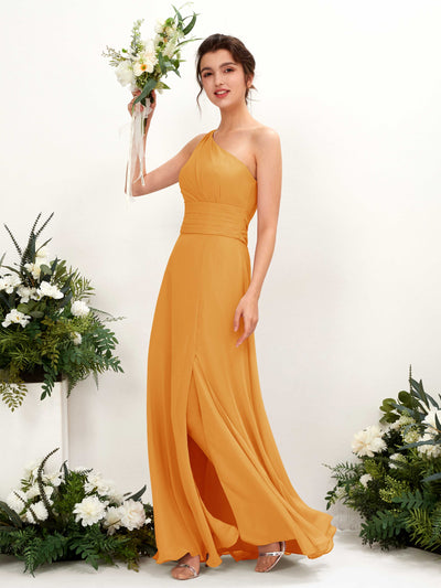 Mango Bridesmaid Dresses Bridesmaid Dress A-line Chiffon One Shoulder Full Length Sleeveless Wedding Party Dress (81224702)#color_mango