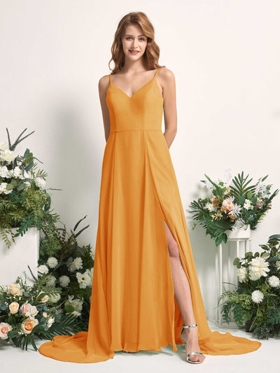 Carlyna Marcia A-Line Mango Bridesmaid Dress Maxi Sleeveless V-Neck Dress Front View #color_mango