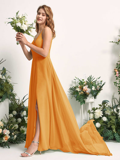 Carlyna Marcia A-Line Mango Bridesmaid Dress Maxi Sleeveless V-Neck Dress Side View 2 #color_mango