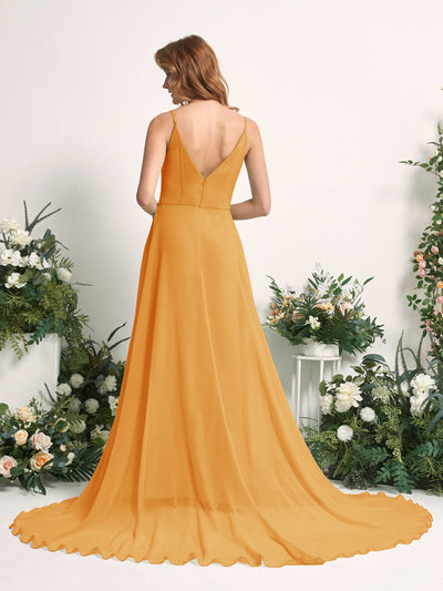 Carlyna Marcia A-Line Mango Bridesmaid Dress Maxi Sleeveless V-Neck Dress Back View #color_mango