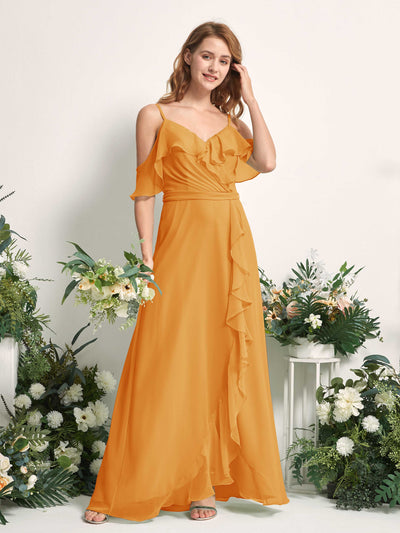 Carlyna Yvette A-Line Mango Bridesmaid Dress Maxi Sleeveless V-Neck Dress Side View 2 #color_mango