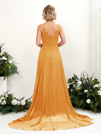 Carlyna Mana A-Line Mango Bridesmaid Dress Maxi Sleeveless V-Neck Dress Back View #color_mango