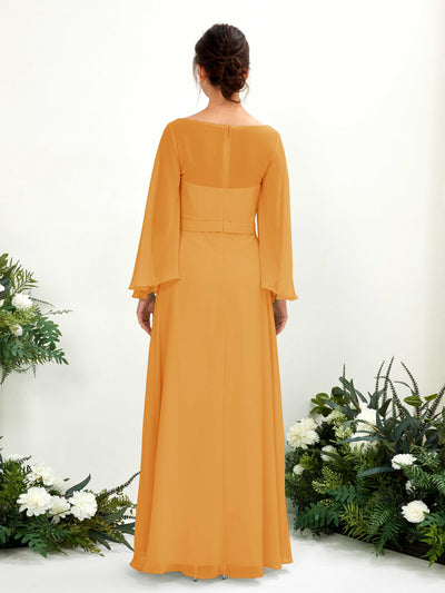 Carlyna Elie A-Line Mango Bridesmaid Dress Maxi Long Sleeve Boat Neck Back View #color_mango