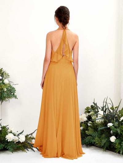 Carlyna Launo A-Line Mango Bridesmaid Dress Maxi Sleeveless V-Neck Dress Back View #color_mango
