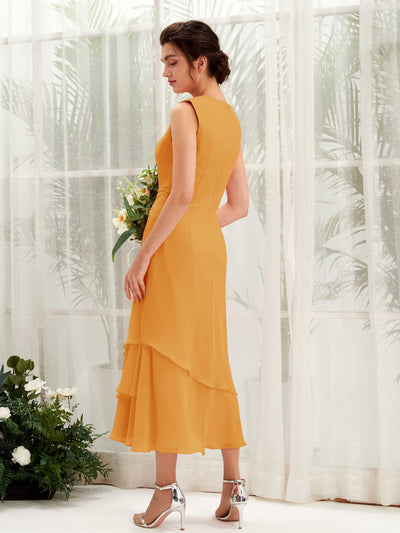Carlyna Raina Mermaid Mango Bridesmaid Dress Midi Sleeveless Round Neck Dress Back View #color_mango