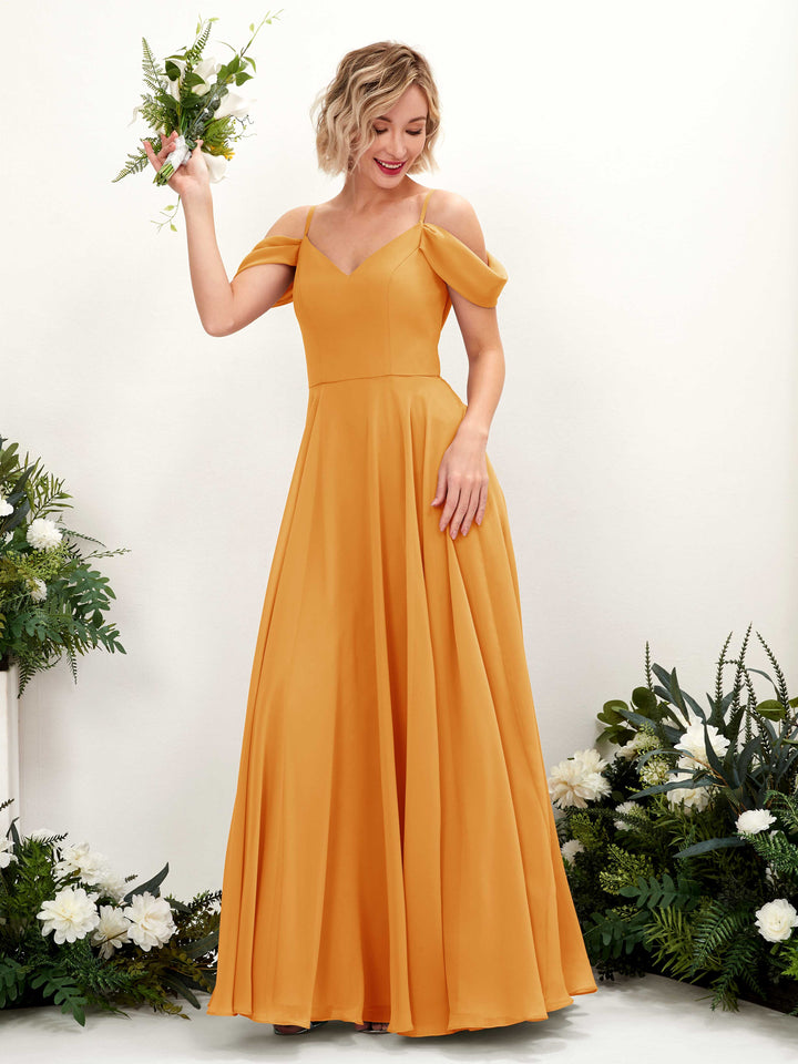 Mango Bridesmaid Dresses Bridesmaid Dress A-line Chiffon Off Shoulder Full Length Sleeveless Wedding Party Dress (81224902)