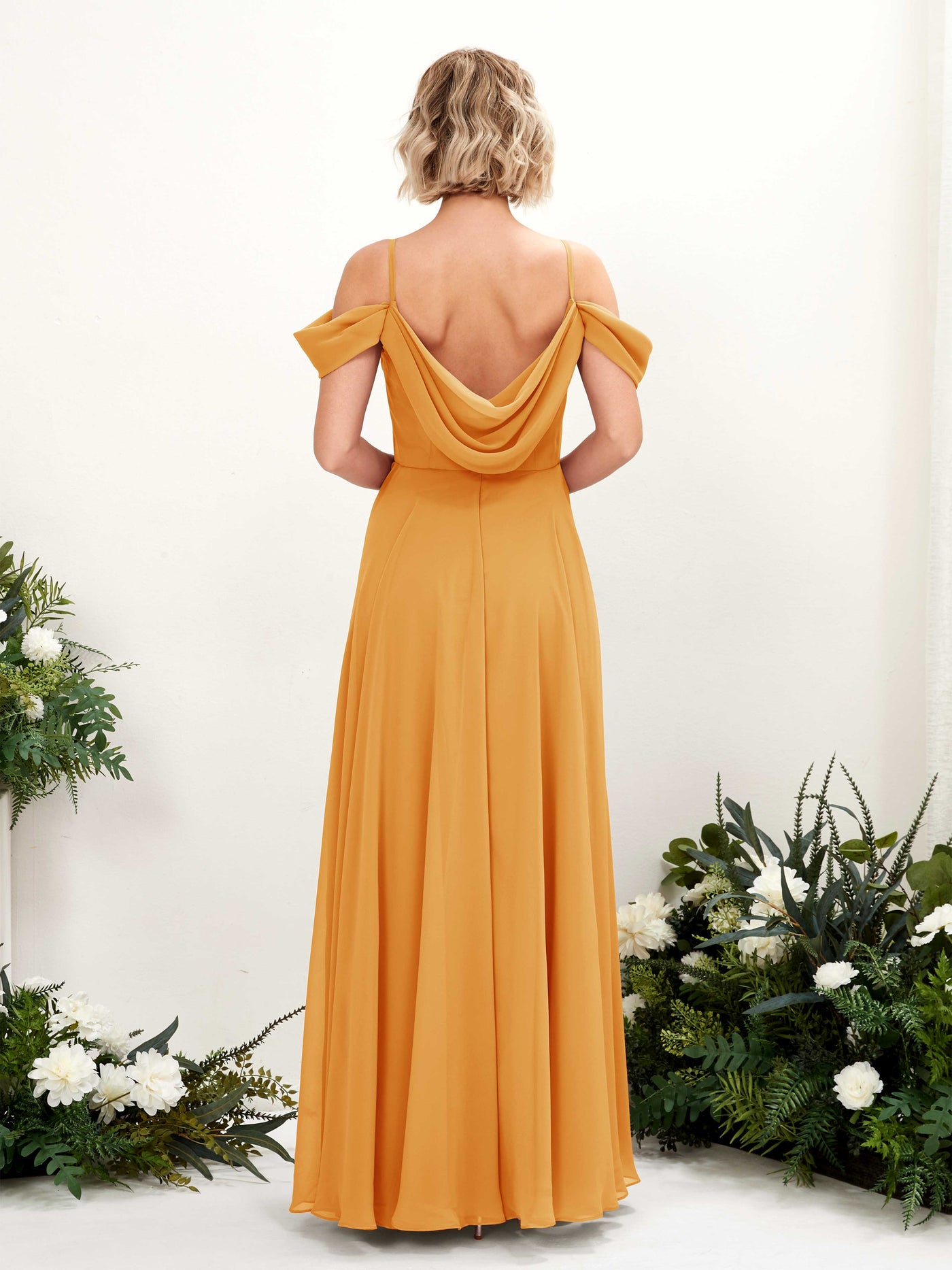 Mango Bridesmaid Dresses Bridesmaid Dress A-line Chiffon Off Shoulder Full Length Sleeveless Wedding Party Dress (81224902)#color_mango