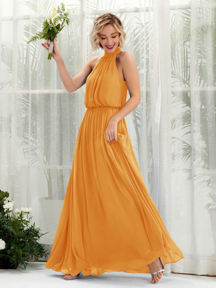 Mango Bridesmaid Dresses Bridesmaid Dress A-line Chiffon Halter Full Length Sleeveless Wedding Party Dress (81222902)