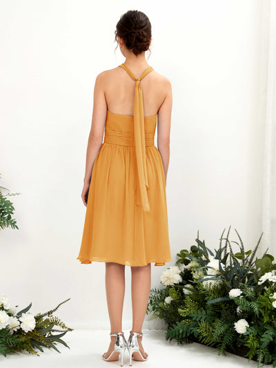 Carlyna Yvonne A-Line Mango Bridesmaid Dress Knee-Length Sleeveless Round Neck Dress Back View #color_mango